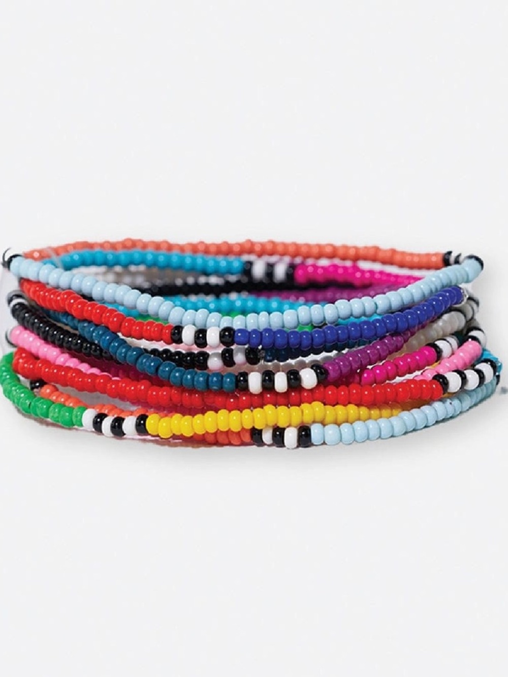 New in package Hand beaded 10 bracelet stack. Multi colors. Seed bead.